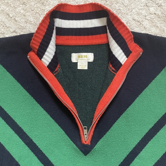 Maeve Navy & Green Chevron Half-Zip Sweater Size M - Picture 9 of 12